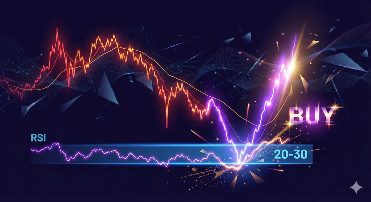 Grafik teknikal bitcoin menunjukkan indikator relative strength index atau rsi yang masuk zona jenuh jual atau oversold di level support