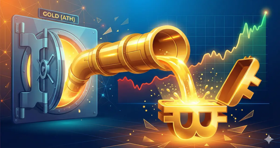 konsep rotasi modal atau capital rotation dimana investor memindahkan keuntungan dari emas ke bitcoin yang sedang koreksi